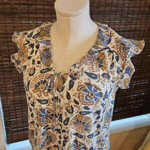 Women's Lucky Brand Sleeveless Floral Top Riffled Accents Size Medium Shirt